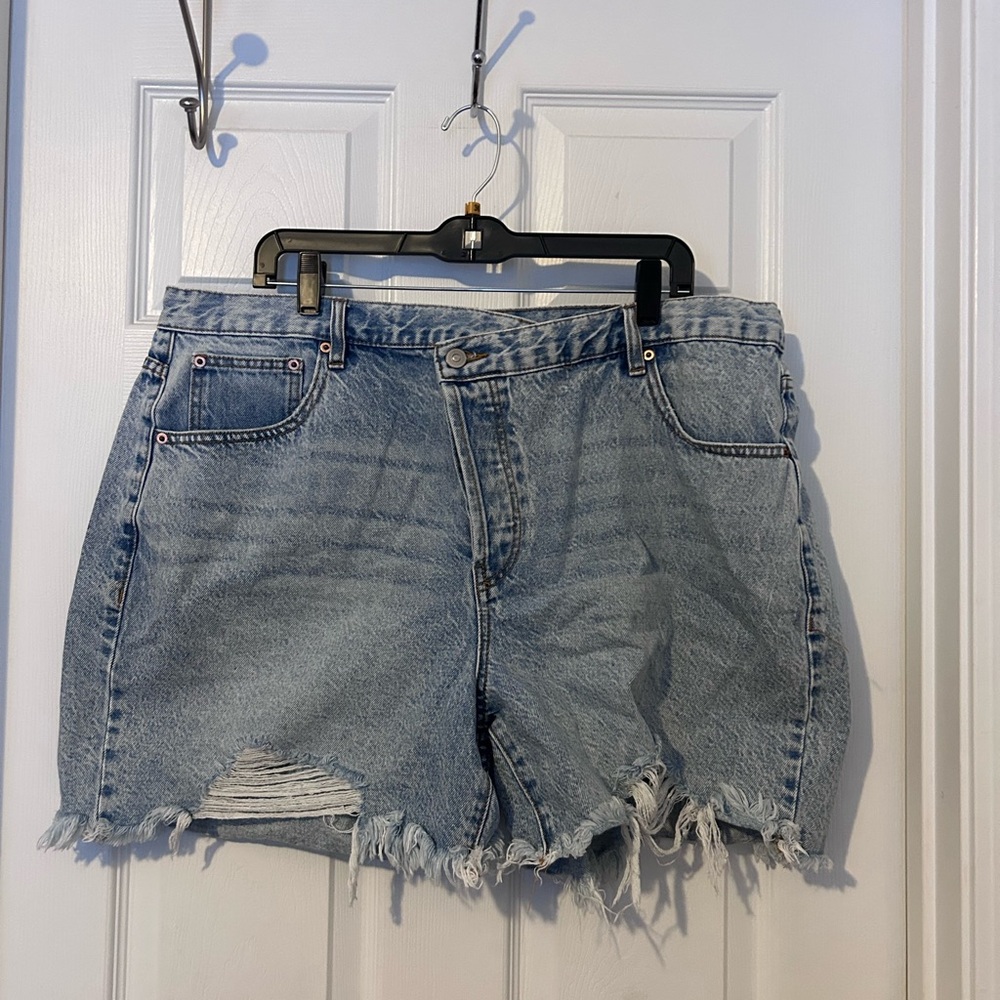 Fashion Nova Light Blue Distressed Jean Shorts